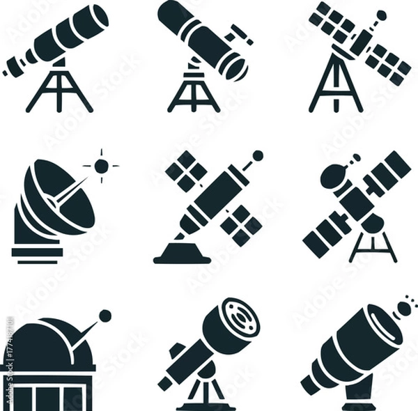 Obraz Future Technology Solid Icon Set  Quantum Chip, Neural Interface, and AI Innovations