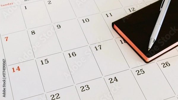Fototapeta ペンと手帳とカレンダー　スケジュール管理　シフト調整　16:9