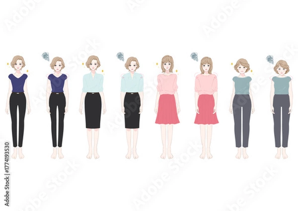 Obraz 姿勢改善ビフォーアフター女性フルボディ比較セット