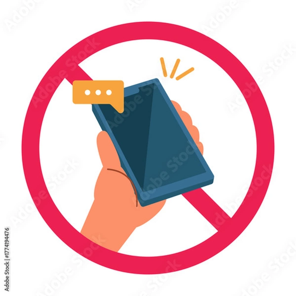 Fototapeta No phone notification sign, forbidden sign with phone notification icon, turn off phone notification, red crossed circle symbol, flat vector illustration