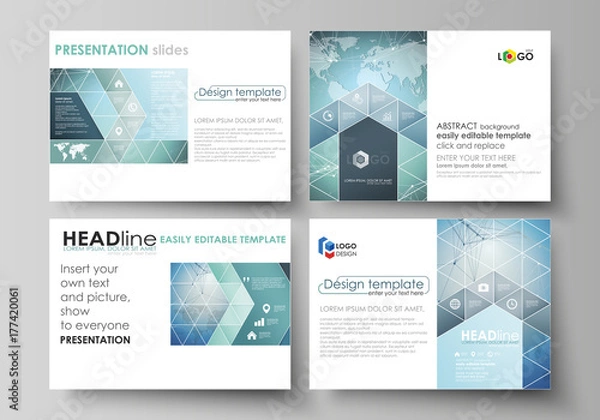 Fototapeta The minimalistic abstract vector illustration of the editable layout of the presentation slides design business templates. Chemistry pattern, connecting lines and dots. Medical concept.