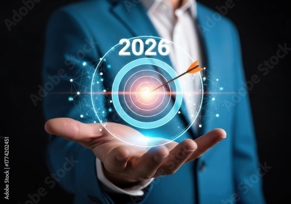 Obraz Businessman presents futuristic digital interface with 2026 year for new opportunities