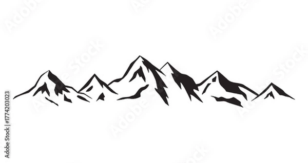 Obraz A graphic illustration of a mountain range silhouette, featuring jagged peaks and valleys against a white background.