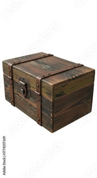 Fototapeta Vintage wooden treasure chest with metal fittings, rustic storage container