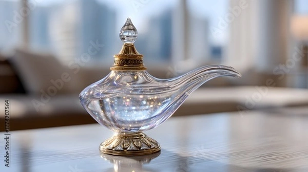 Fototapeta Elegant Glass Lamp with Reflection and Shimmering Light Effect