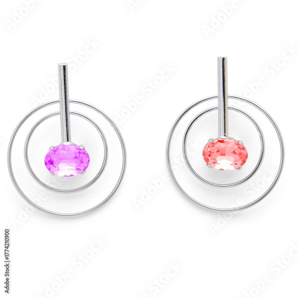 Obraz  Ear rings-fancy earring-new design-beautiful-modern earring-stylish-round earring-fashionable-model earring-modular-pink-orange-white background