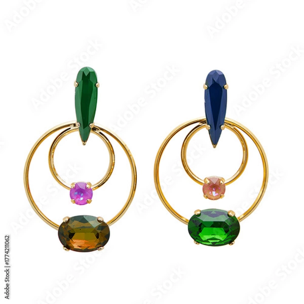 Obraz Ear rings-fancy earring-new design-beautiful-modern earring-stylish-round earring-fashionable-model earring-modular-pink-orange-green-white background