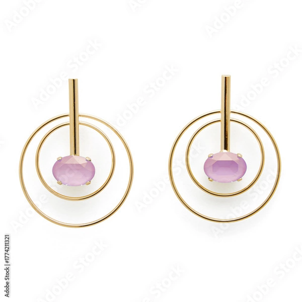 Obraz Ear rings-fancy earring-new design-beautiful-modern earring-stylish-round earring-fashionable-model earring-modular-pink-white background.