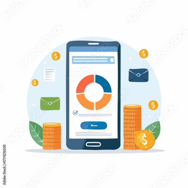 Fototapeta スマホでできるオンライン資産運用イラスト