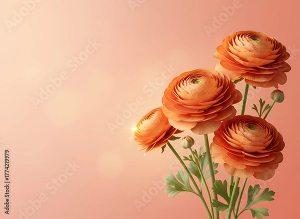 Obraz Orange ranunculus flowers on peach background