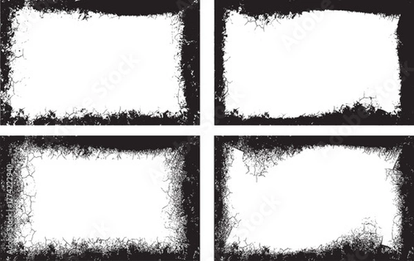 Fototapeta Collection of Grunge  frame, Set of Four Distressed Grunge Borders and Frames, Set of black and white grunge frames with vector texture and paint splatter border design