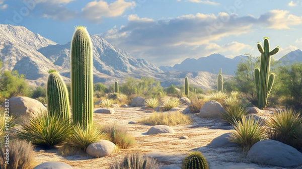 Obraz Desert valley landscape with cacti