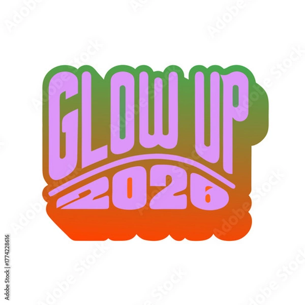 Fototapeta Glow Up 2026 neon style outline letters vector