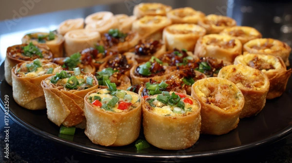 Fototapeta frozen gourmet appetizers spring rolls on isolated background