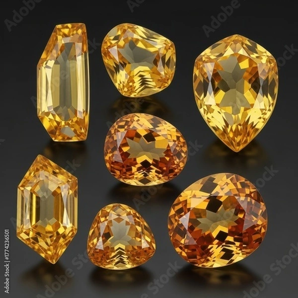 Obraz Elegant gemstone collection: Golden jewels on a sleek backdrop for luxury design