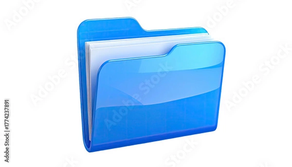 Obraz Glossy blue folder icon, containing documents, on a transparent background