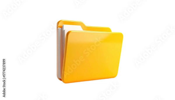 Obraz A glossy, open, yellow file folder with white documents inside