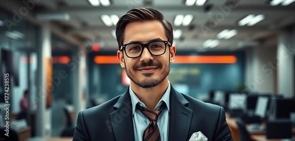 Fototapeta Sharp, confident professional in stylish office attire, finance, goal