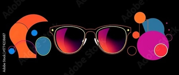 Fototapeta Sleek line art glasses design, minimalist style, various shapes & colors,  lenses,  graphic