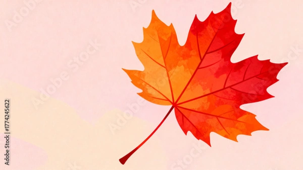 Obraz Single autumn leaf on pastel background