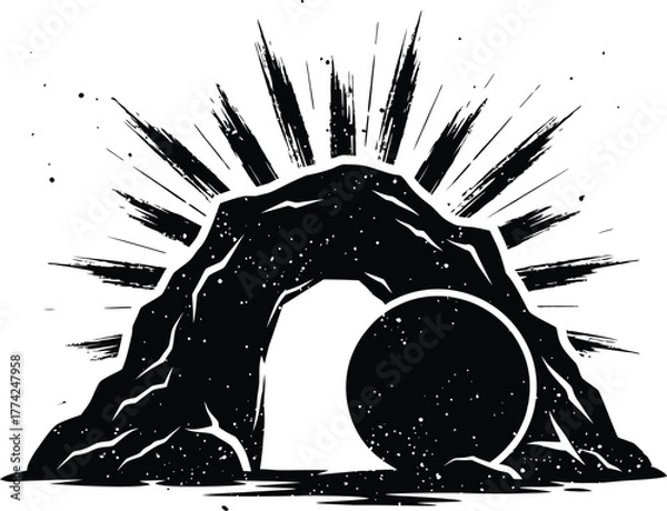 Fototapeta Empty tomb of jesus christ easter resurrection graphic vector design eps silhouette