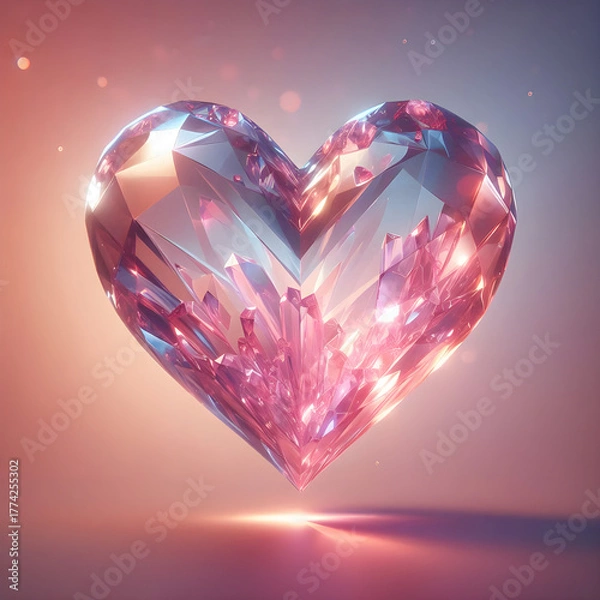 Obraz Elegant Transparent Heart with Pink and Purple Glassmorphism Effect, Featuring Distorted Background and Faint Shadow