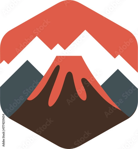 Obraz Mountain Graphic Vector With Hexagon Shapes In Blue Brown And Orange Color Art