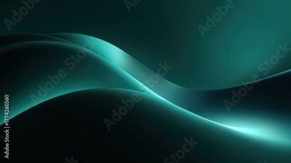 Fototapeta Smooth gradient background with layered wavy lines, teal and black color, abstract style, modern and calming atmosphere, suitable for digital design or wallpaper