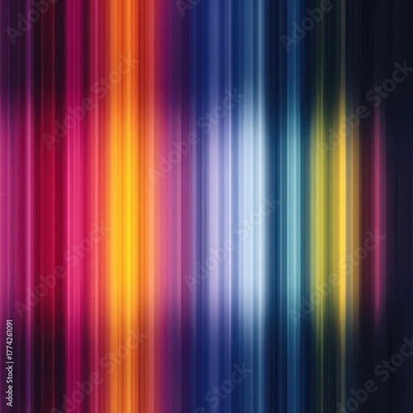Obraz Colorful gradient background with vertical wavy stripes, vibrant neon hues, and glowing light effects create dynamic, energetic abstract design for modern digital art