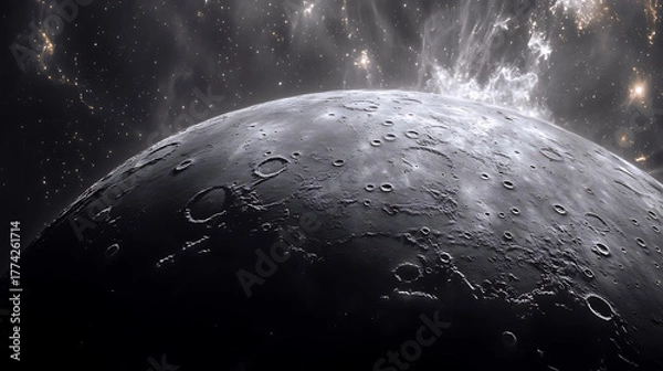 Obraz Detailed view of a textured celestial body in cosmic setting