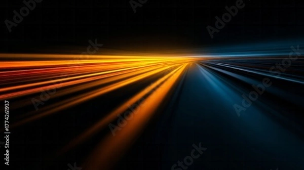 Fototapeta Blinding light streaks on a dark highway at high speed.