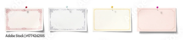 Fototapeta ピンで留められた、様々なメッセージカード