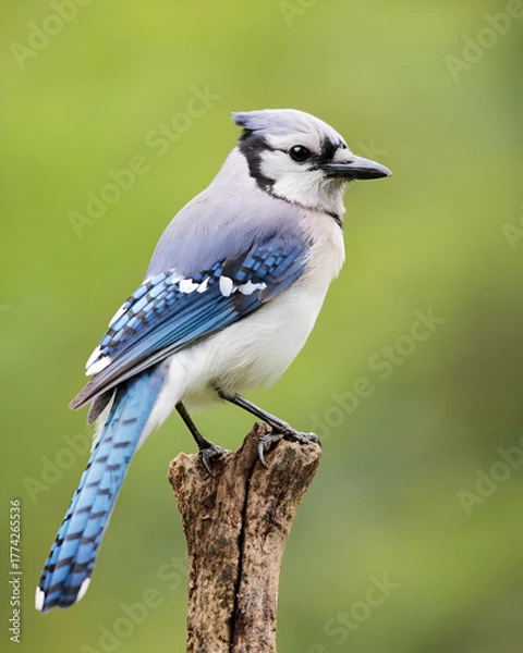 Obraz Majestic Blue Jay Perched on a Tree Stump