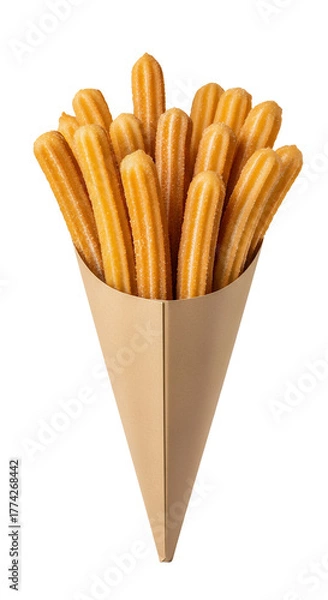 Obraz Delicious churros on a white background, a fresh salty potato snack
