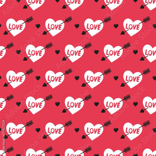Fototapeta Romantic Love White Heart with Black Arrow Pattern. Perfect for Valentine Day designs, romantic backgrounds, love-themed illustrations, fabric prints, and wrapping paper.