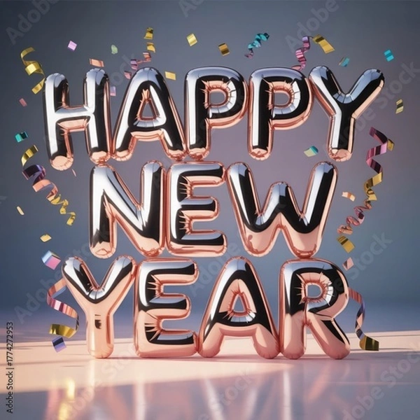 Obraz Happy New Year 2026 Celebration with Festive Balloons and Confetti