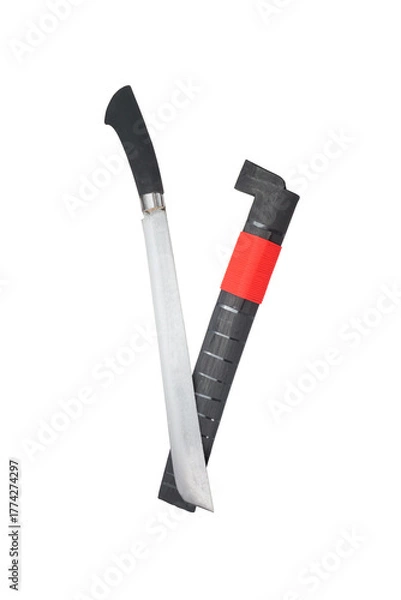 Fototapeta wooden machete and sheath, knife and machete cutting tools with satin and mirror blade materials
