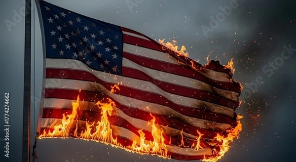 Obraz American Flag Ablaze - A Symbol of Protest and Discontent.