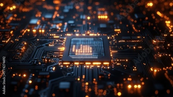 Fototapeta Circuit board with glowing processor (2)