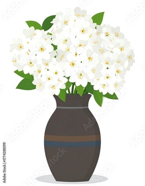 Obraz Illustration of a white flower bouquet arrangement in a brown vase