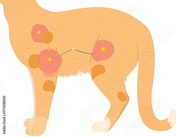 Obraz Illustration of an orange tabby cat showing the location of tumors on its body