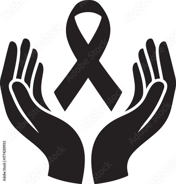 Obraz Hands holding black awareness ribbon symbol of support and remembrance