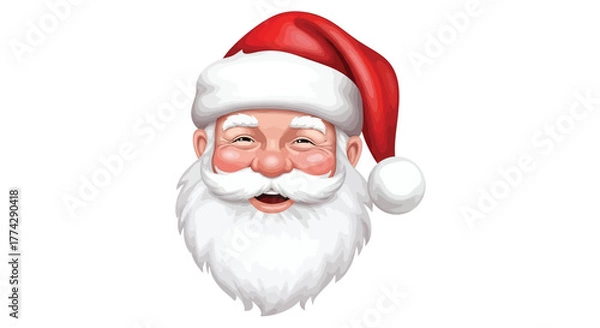 Obraz Cheerful santa claus face with a red hat and white beard on a white background