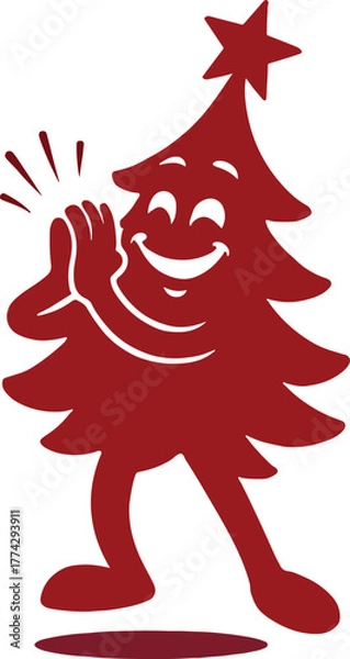 Fototapeta Cartoon Christmas tree. Christmas tree clapping vector art and illustration.