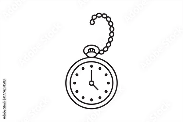 Fototapeta Black and white line icon of a pocket watch symbolizing vintage time and elegance