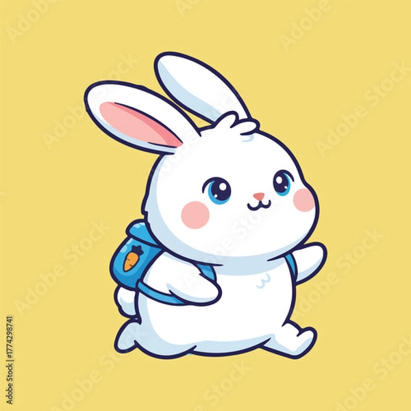 Fototapeta Cute rabbit running. Cartoon vector illustration