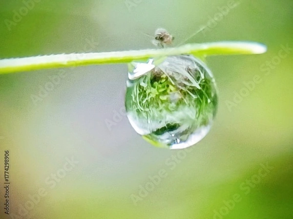 Fototapeta aesthetic dew drops on the surface of grass leaves in the morning