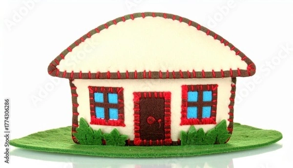 Fototapeta A charming miniature house cake sits on a green plate, ready to be enjoyed.