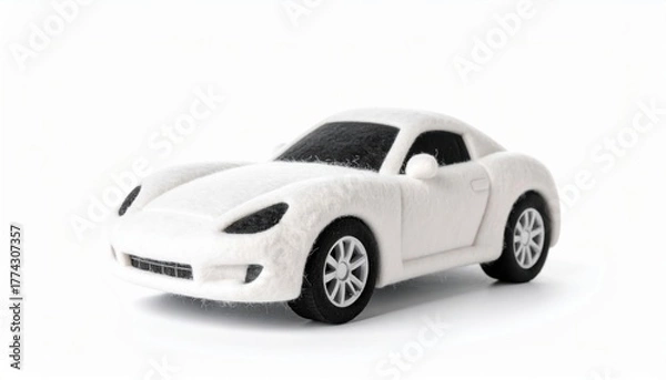 Fototapeta A white sports car model sits on a , ready for play.