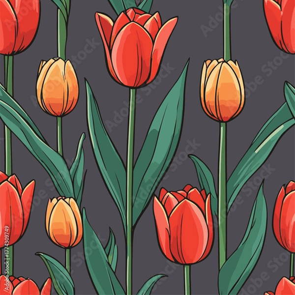 Fototapeta vector image of beautiful tulips